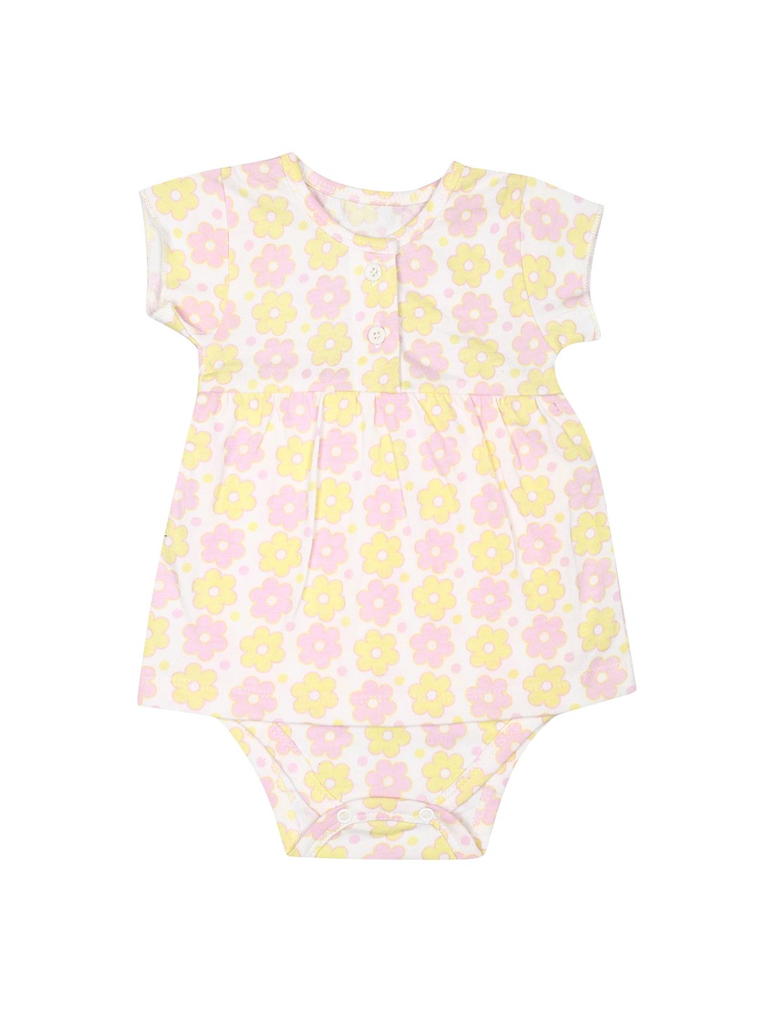 Organic Cotton Floral Print Capsleeve Onesie Dress For Baby Girls